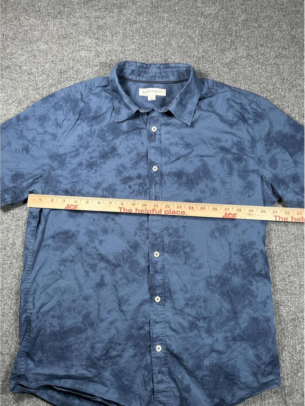 Aeropostale Navy Blue Tie-Dye Short Sleeve Button-Up Shirt Size L - Picture 3 of 5